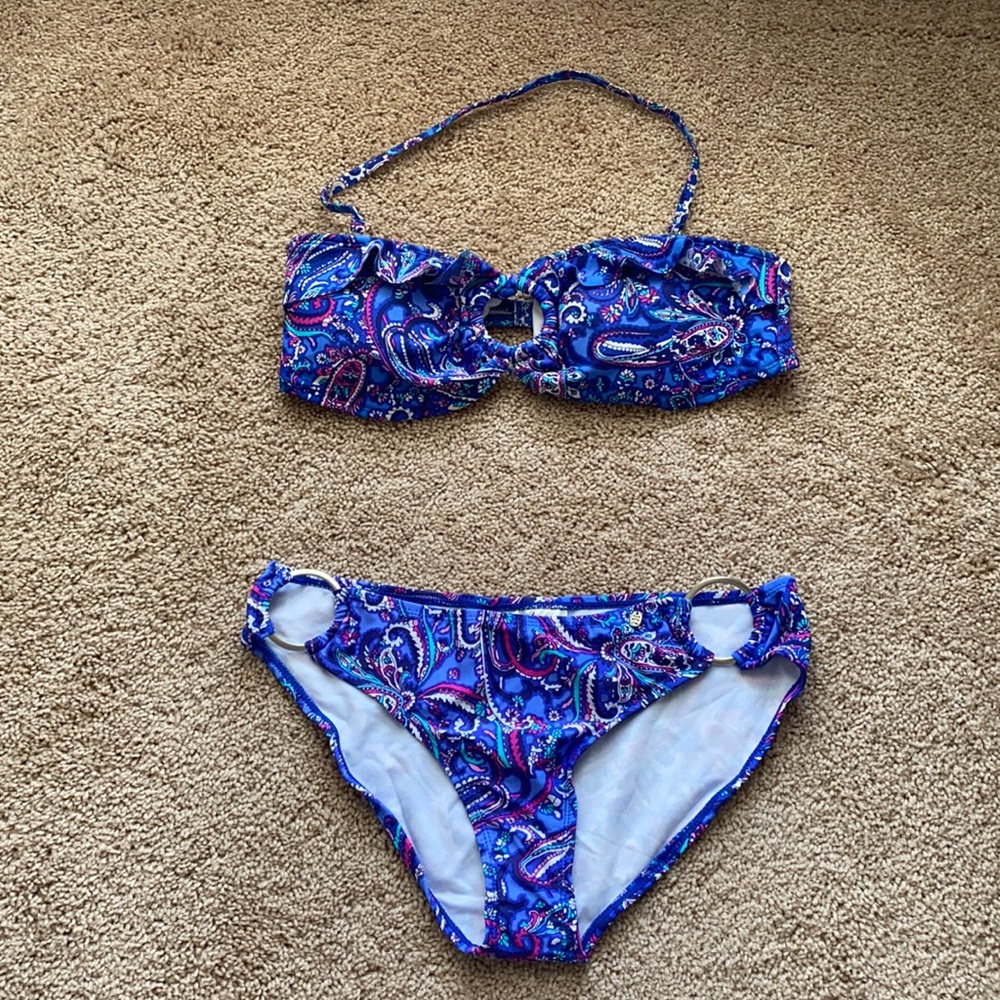 Blue and Pink Paisley Bikini Large Top and Bottom